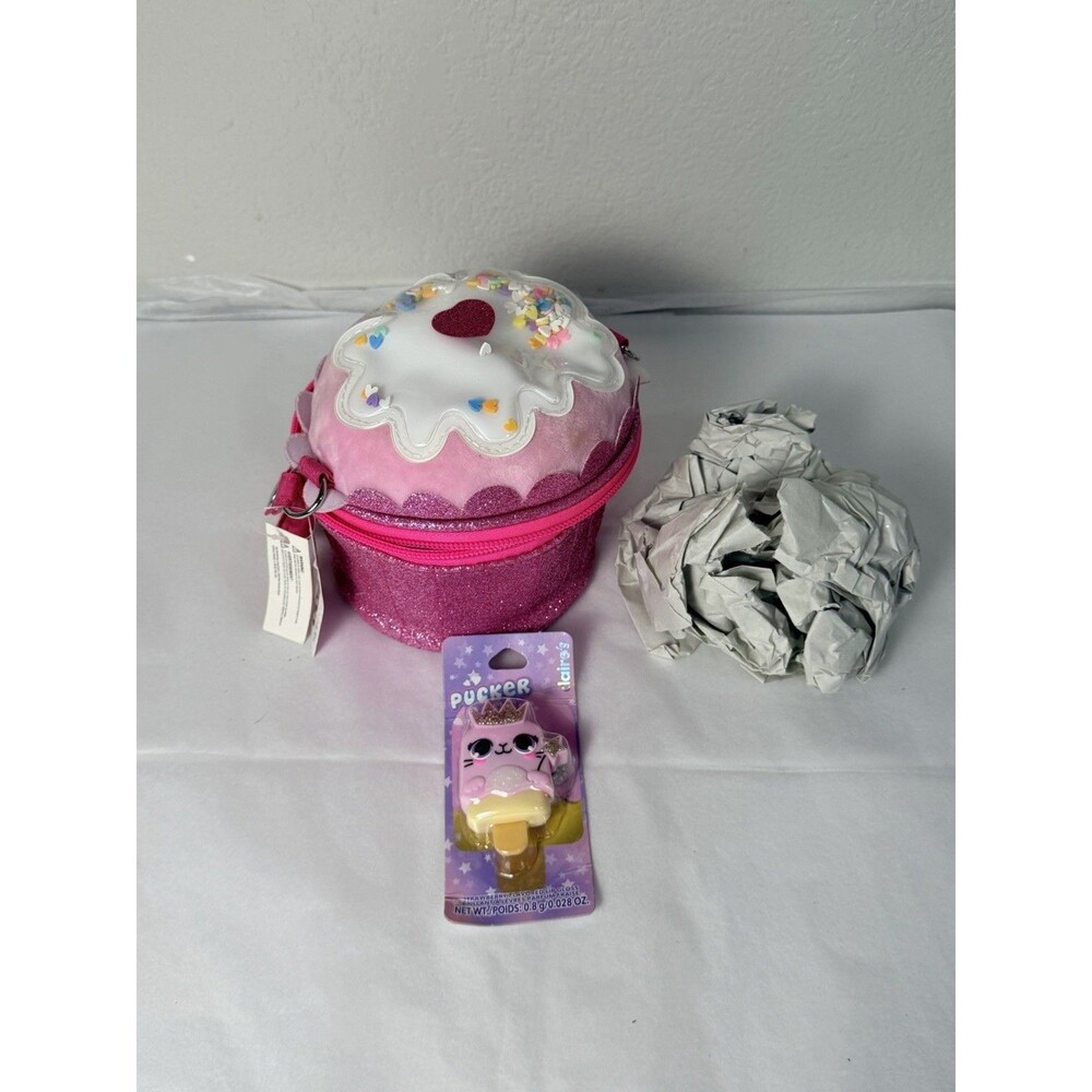 Claire’s Cupcake Purse Bag + Pucker Pops Lip Gloss Pink Girls NWT